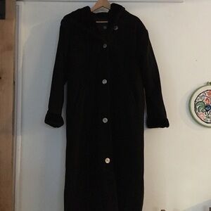 NILS Long Coat Faux Fur Trim Black Size M